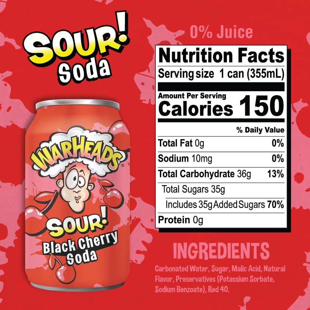 Warheads Sour - Black Chery Soda - 355ML