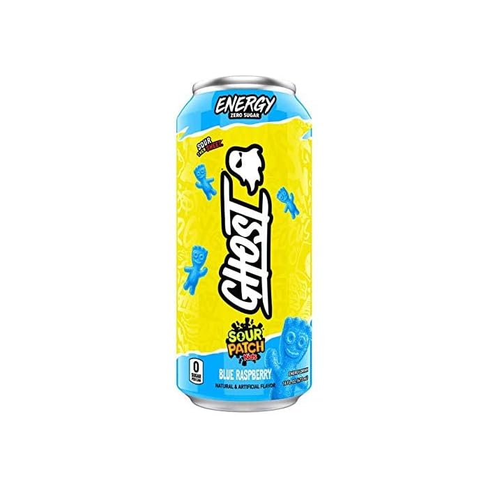 Ghost Energy Drink Zero Sugar Sour Patch Kids Blue Raspberry 16 Oz