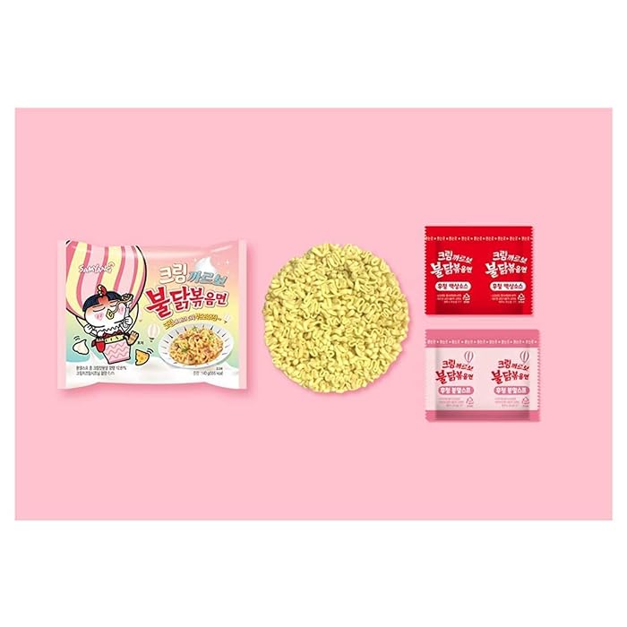 Sam Yang Buldak Cream Carbonara Hot Chiken Flavor Ramen Stir-Fired Noodle 140 grams x 5 Pack