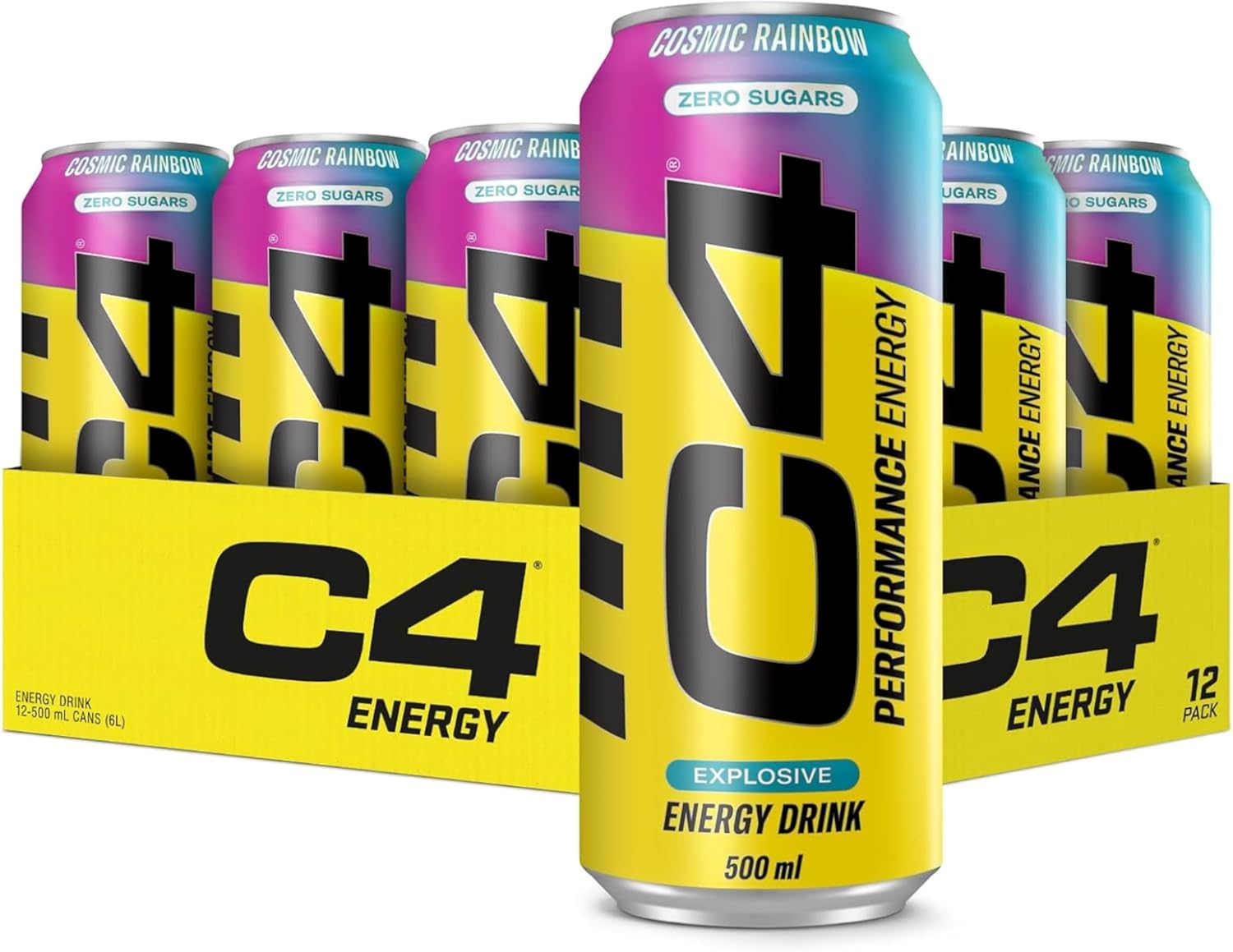 [Pack of 12] C4 Explosive Energy Drink – Cosmic Rainbow | Zero Sugar | 500ml