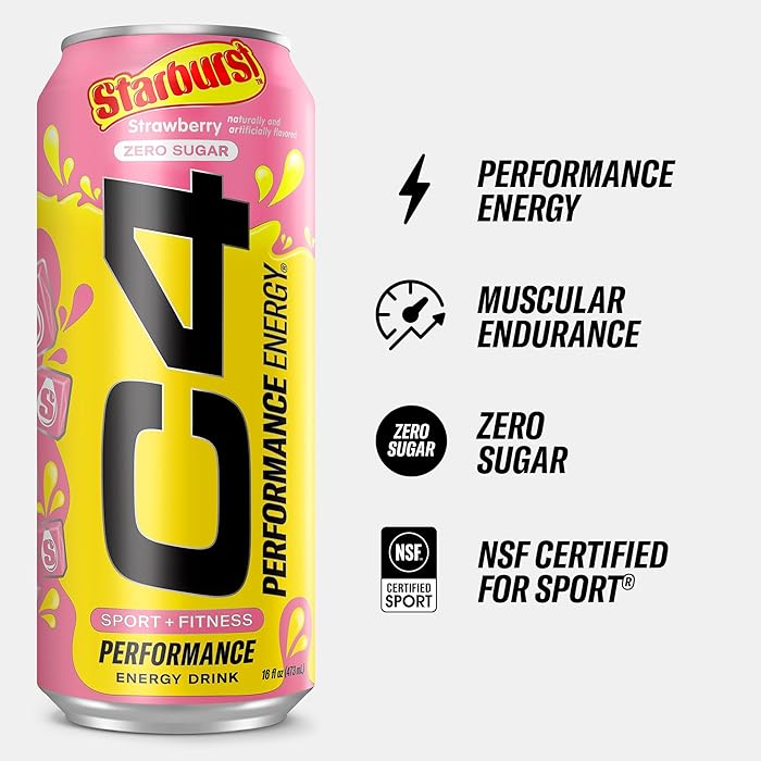 Cellucor C4 STARBURST Strawberry Energy Drink: Sugar-free, no artificial colors , 355ML