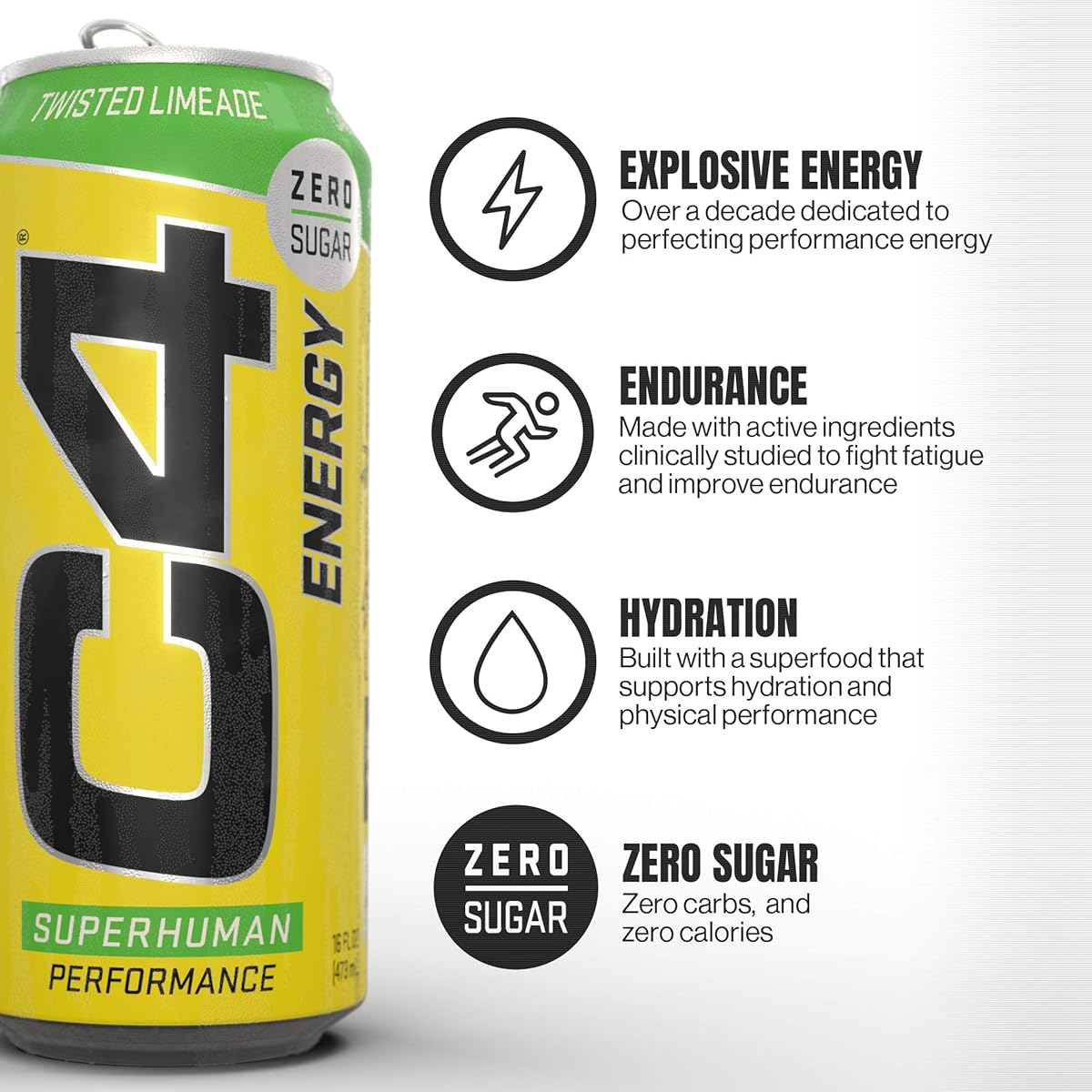 [Pack of 12] C4 Energy Drink – Twisted Limeade | Zero Sugar | 16oz