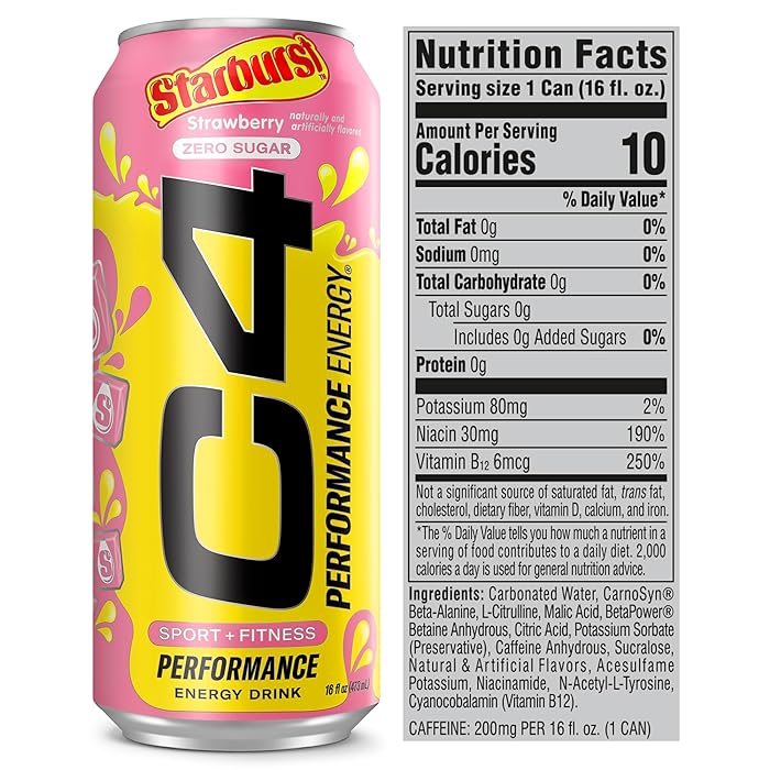 Cellucor C4 STARBURST Strawberry Energy Drink: Sugar-free, no artificial colors , 355ML