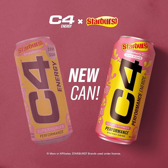 Cellucor C4 STARBURST Strawberry Energy Drink: Sugar-free, no artificial colors , 355ML