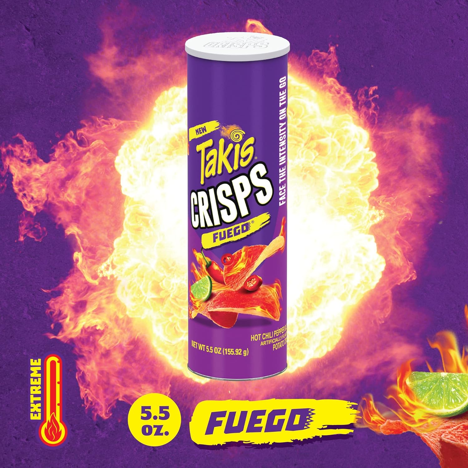 Takis Crisps Fuego Potato Crisps, Hot Chili Pepper and Lime Flavored 155 gm