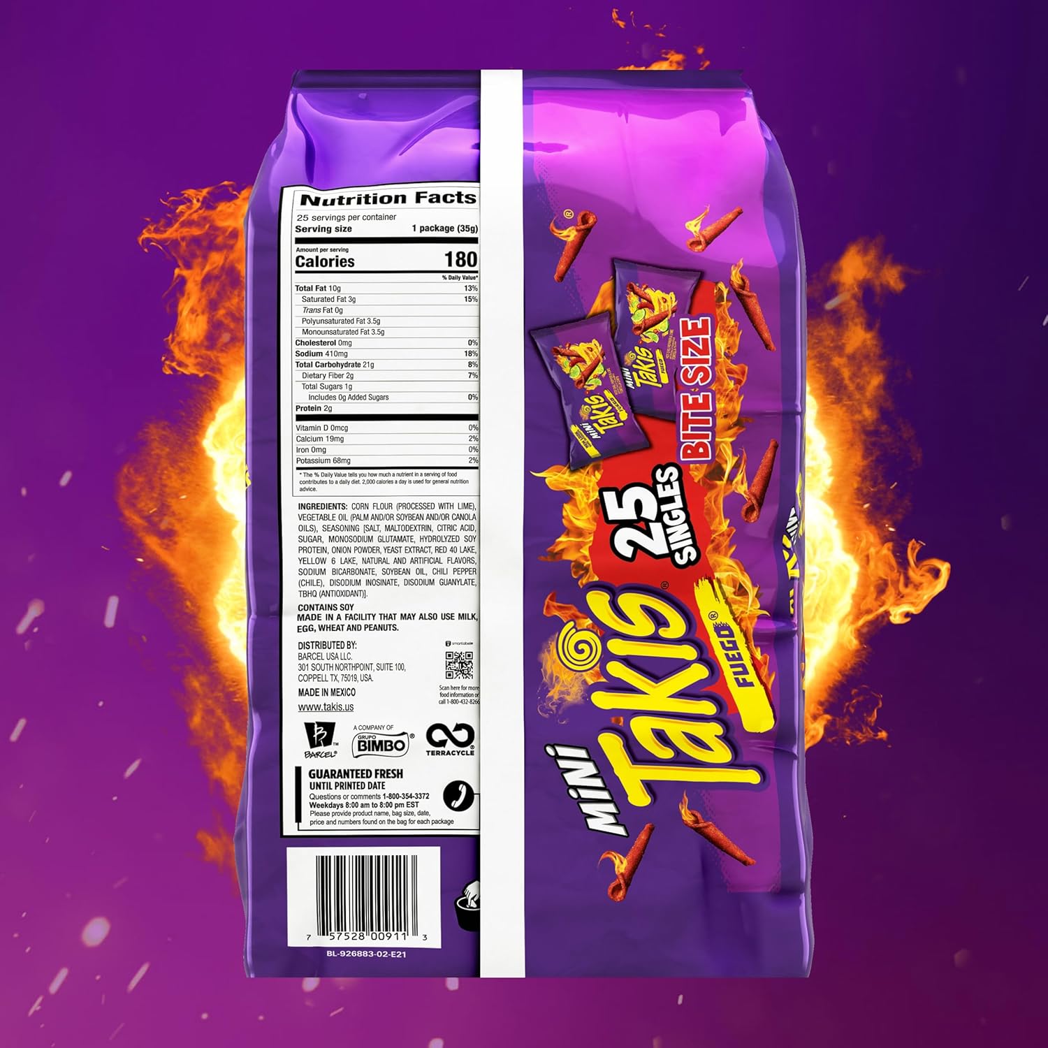 Takis Fuego Mini Singles — Extreme Chili & Lime Crunchy Rolls (25-Pack Large Bag)