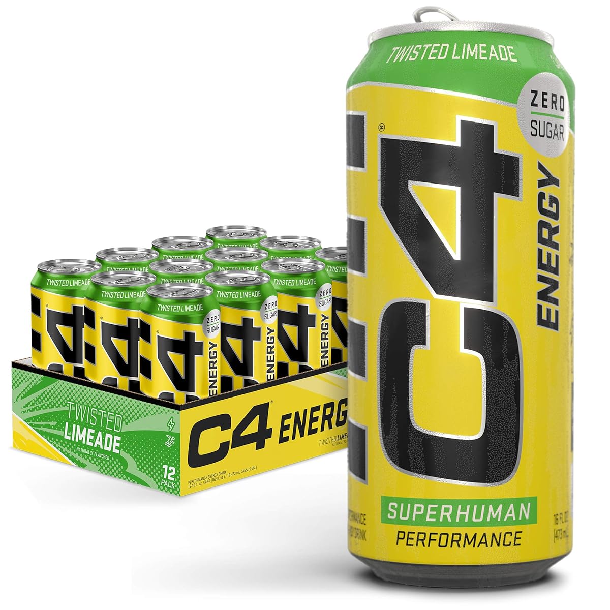 [Pack of 12] C4 Energy Drink – Twisted Limeade | Zero Sugar | 16oz