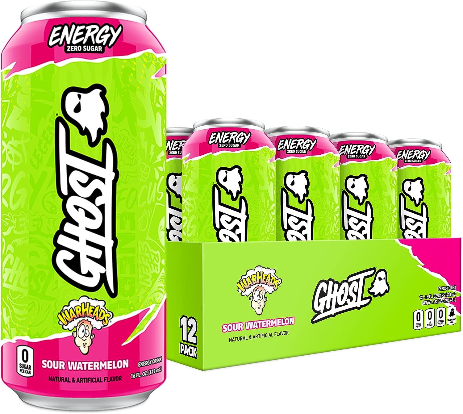 GHOST ENERGY Sugar-Free Energy Drink, WARHEADS Sour Watermelon, 500ML