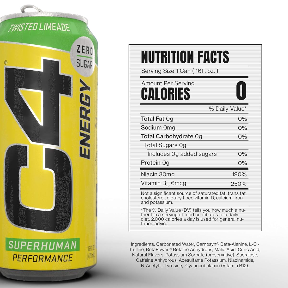 [Pack of 12] C4 Energy Drink – Twisted Limeade | Zero Sugar | 16oz
