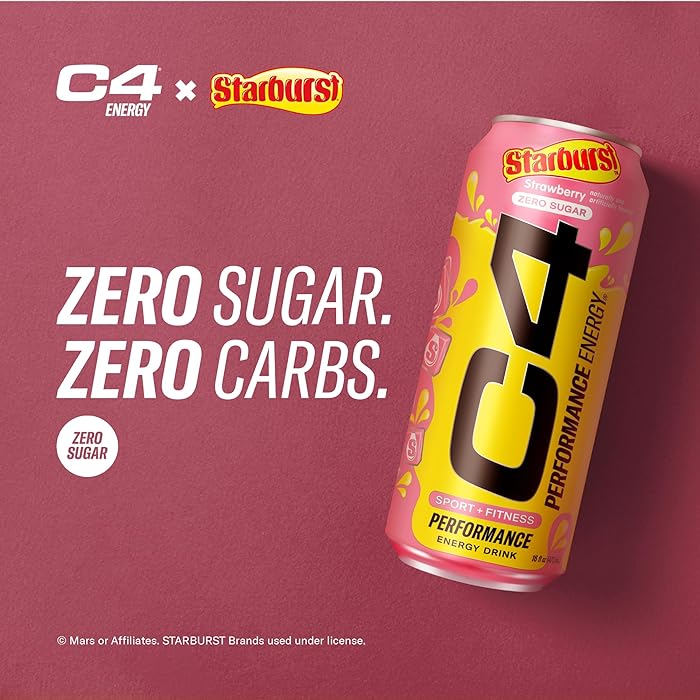 Cellucor C4 STARBURST Strawberry Energy Drink: Sugar-free, no artificial colors , 355ML