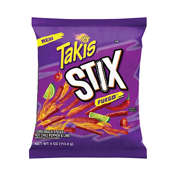 Takis Stix Fuego Hot Chili Pepper & Lime Corn Chips 113.4g - Savor the Spicy Stix Sensation