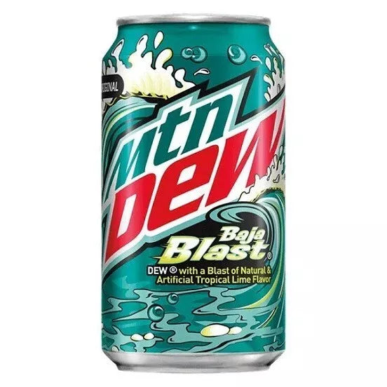 [12 Pack] Mtn Dew Baja Blast Tropical Lime -Munchie Box Reserve (Regular, 12Oz Cans)