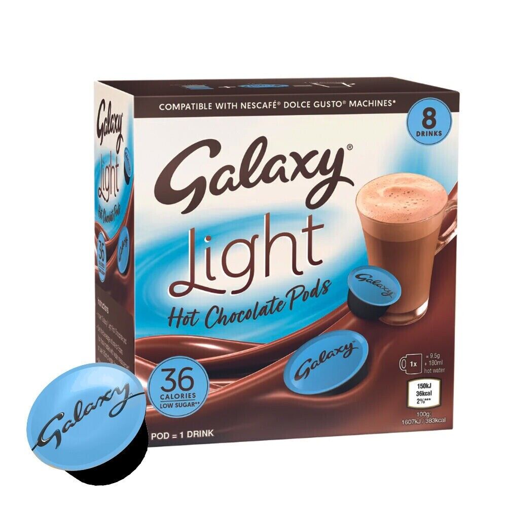 Galaxy HOT CHOCOLATE PODS Light -DOLCE GUSTO machines -8pc-SHIPS FREE