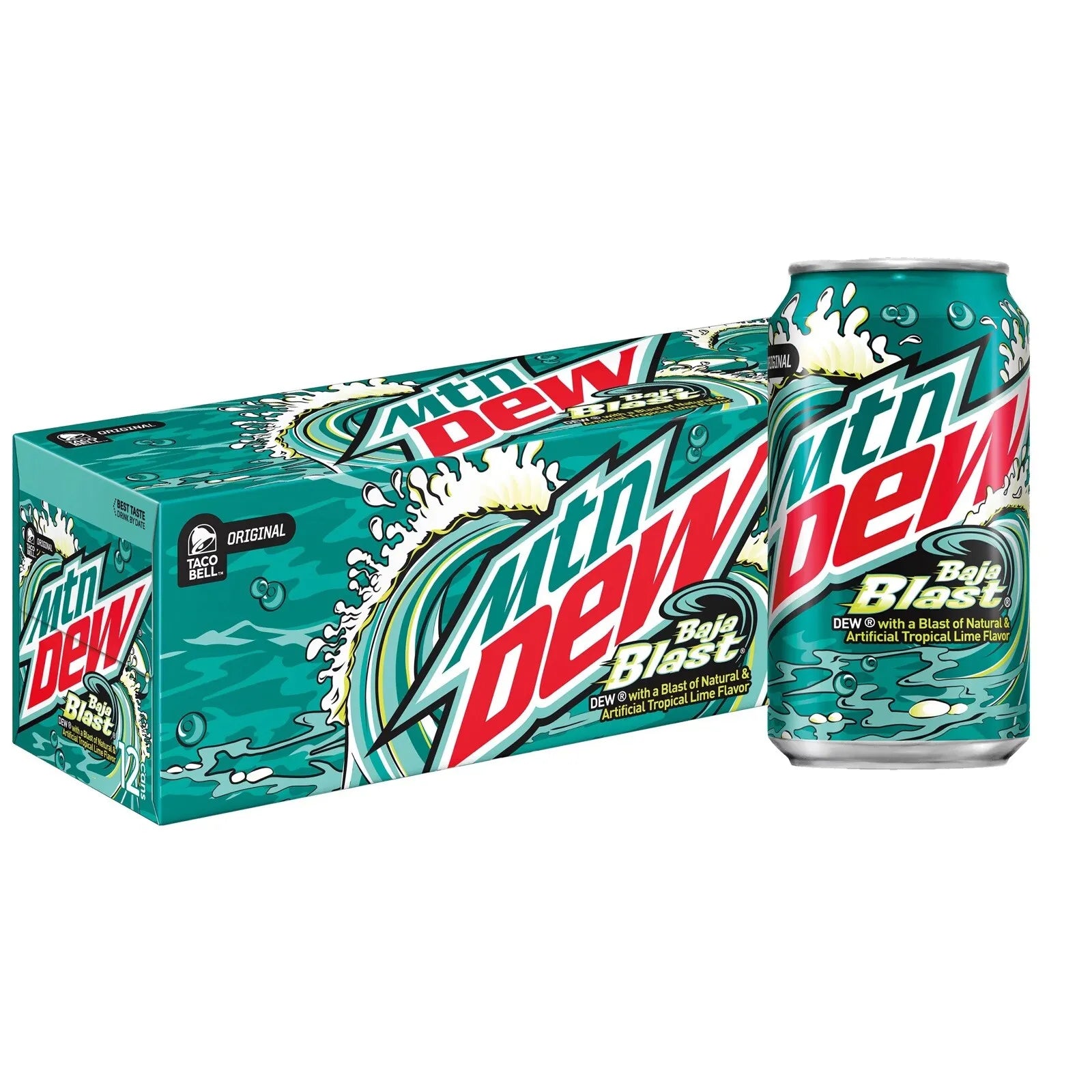 [12 Pack] Mtn Dew Baja Blast Tropical Lime -Munchie Box Reserve (Regular, 12Oz Cans)